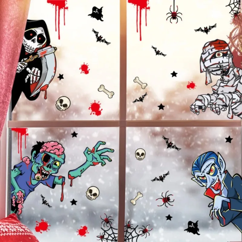

Halloween Stickers Ghost Shadow Window Sticker Witch Death Bat Skull Wall Stickers Halloween Party Home Supplies
