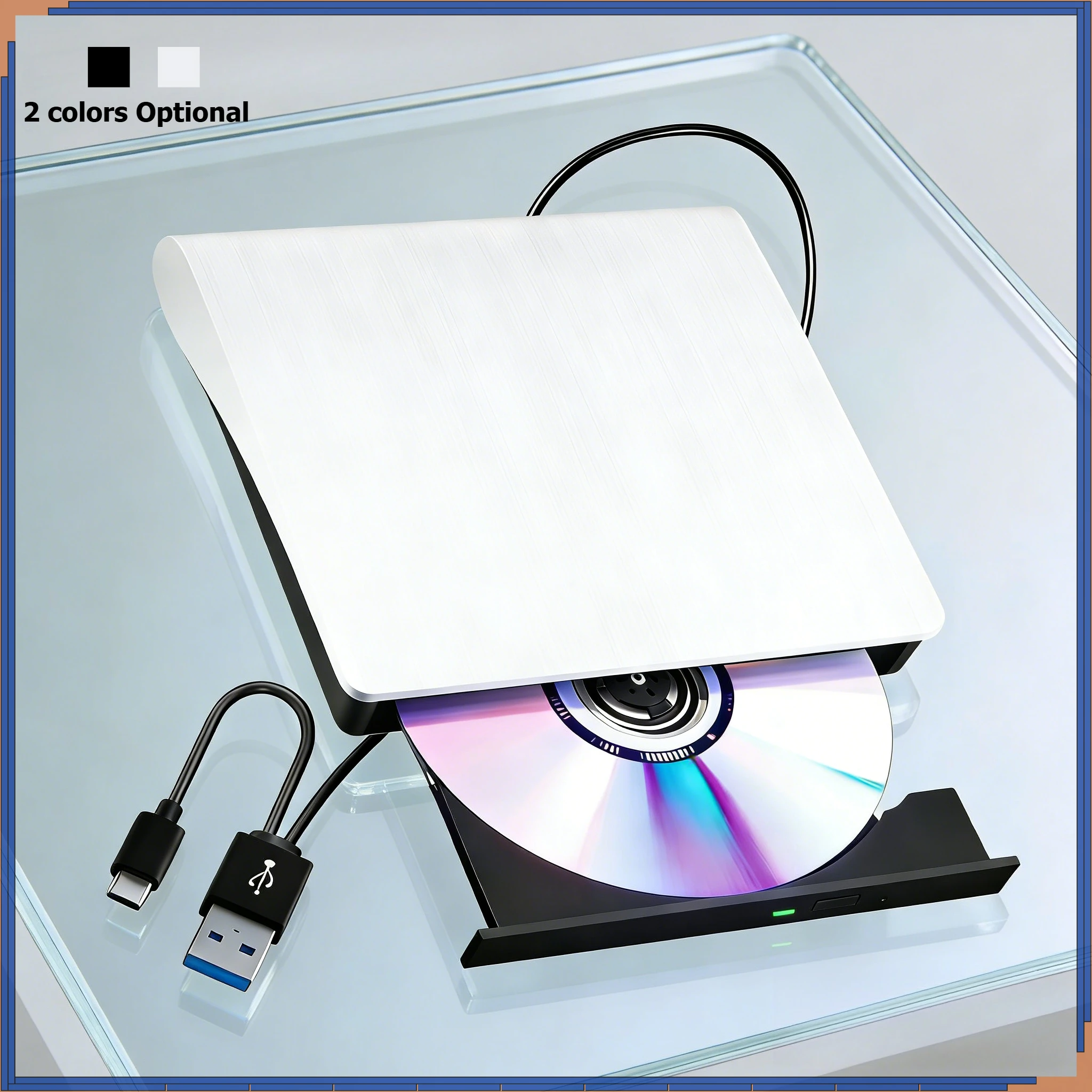 External CD DVD RW Drive Burner USB 3.0 Type C Portable DVD Player Reader Optical Drives For Laptop PC Windows11 10 Linux OS Mac