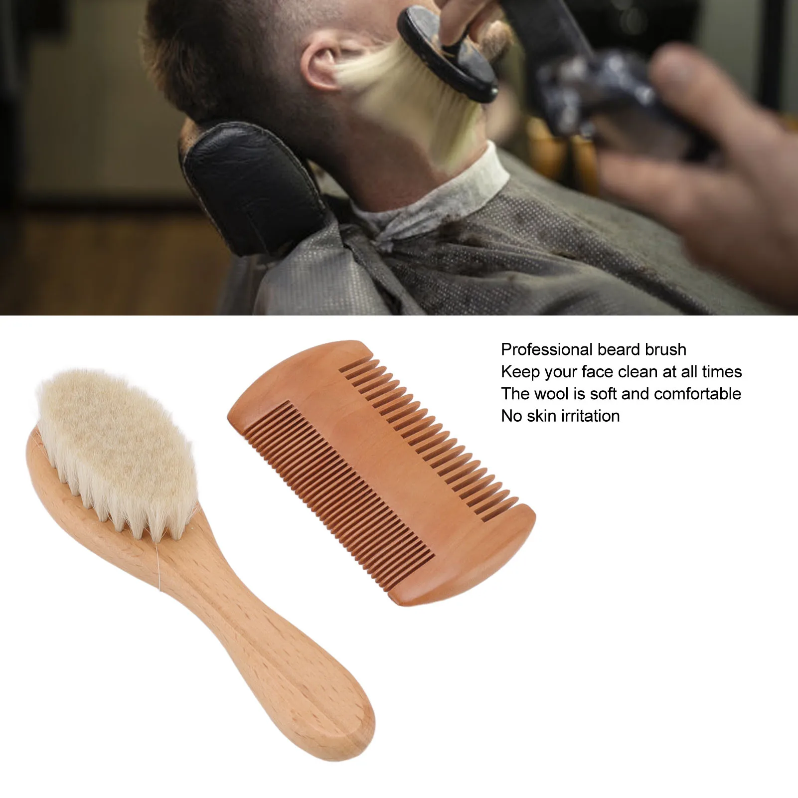 Baby Hair Brush and Comb Set Wooden Baby Hair Brush and Comb Set Wool Brush Double Edged Comb for Baby Shower Newborn Hair