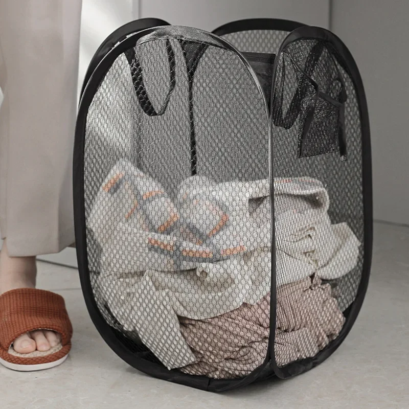 

Folding Laundry Basket Organizer for Dirty Clothes Bathroom Clothes Mesh Storage Bag Household Wall Hanging Basket Frame Bucket