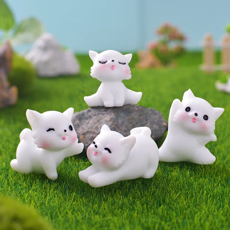 4Pc Cheerleading Cat Puppy DIY Fairy Garden Accessories Miniature Ornament Statue Figurines Landscape Dollhouse Home Craft Decor