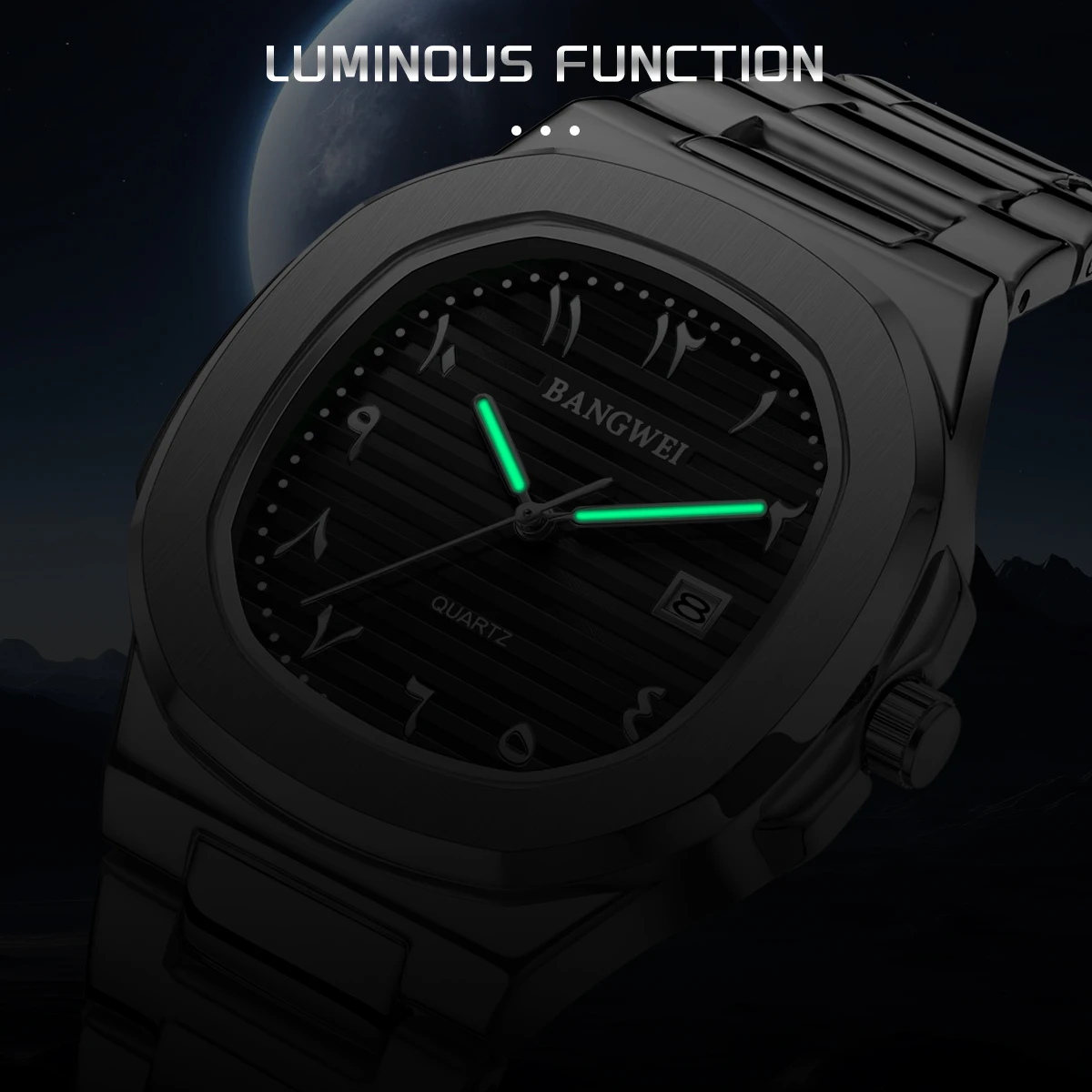 LIGE Fashion Luxury Business Square Quartz Watches Classic Stripe Design Dial with Stainless Steel Band Wristwatch for Men Relog