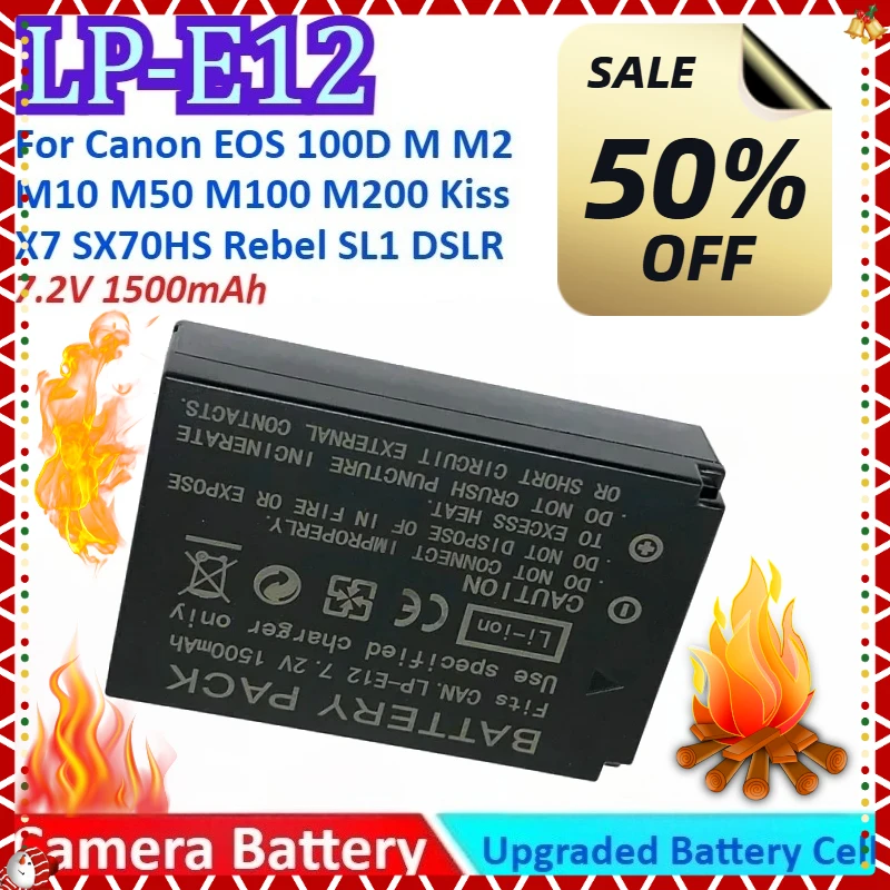 

New 1500mAh 7.2V LP-E12 Camera Battery+Charger for Canon EOS 100D M M2 M10 M50 M100 M200 for Kiss X7 SX70HS for Rebel SL1 DSLR