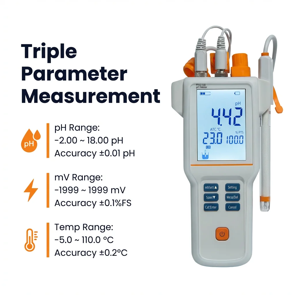 2026PH210E Portable pH Meter Rechargeable Lithium Battery Backlight for Field/On-Site/Water Quality Rapid Measurement