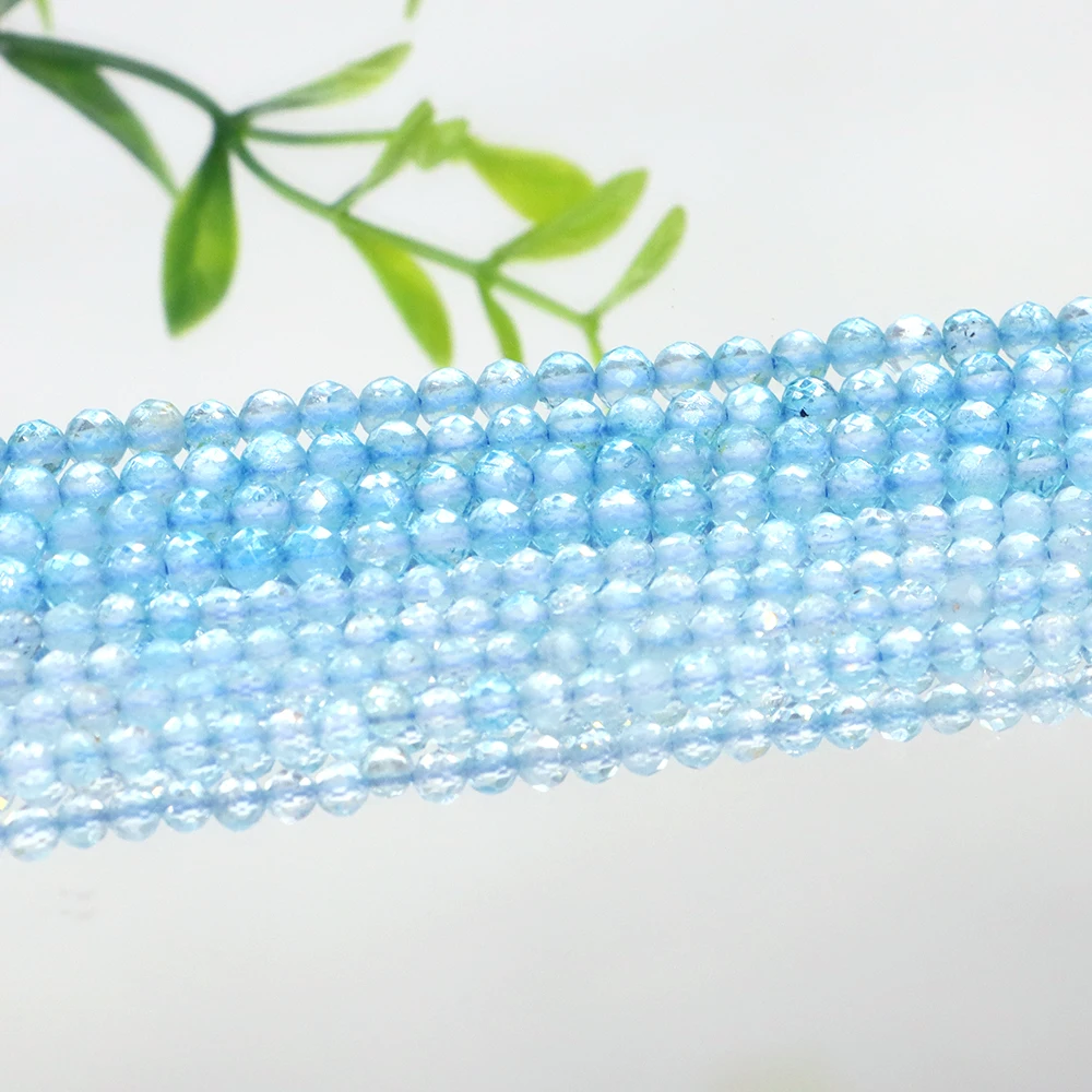 

Natural Stone Blue Topa Faceted Round Loose Spacer Beads DIY Charms Bracelet Necklace for Jewelry Crafts Making 15" 2mm 3mm 4mm