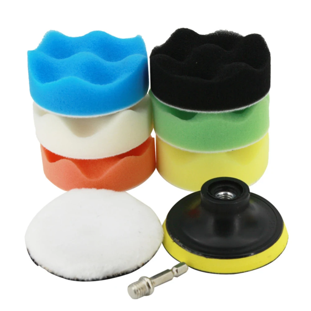 9 Pcs 5 Inch Polishing Pads Wool Drill Car Polisher Foam Pad Buffer Kit Buffing Waxing Sponge Pads Kit for Auto Remove Scratches