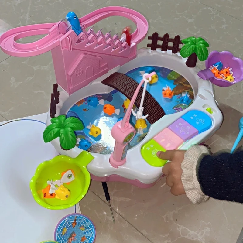 مجموعة ألعاب الصيد الكهربائية: متسلق البطريق 2 في 1 مع أضواء. هدية تعليمية تفاعلية لمتعة التعلم بين الوالدين والطفل