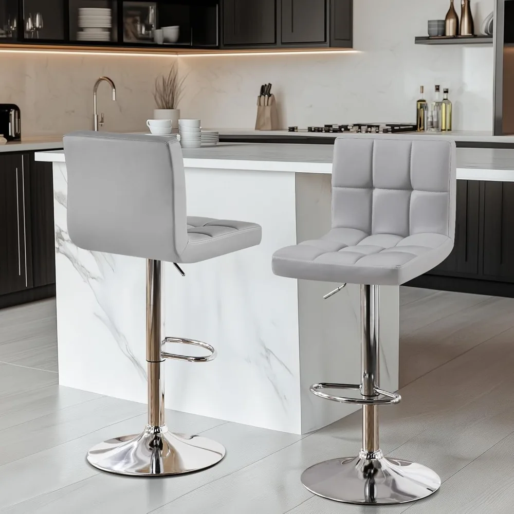 ​​2-Piece Adjustable Bar Stool Set​​ - PU Leather Counter Stools with Backrest (Light Gray)