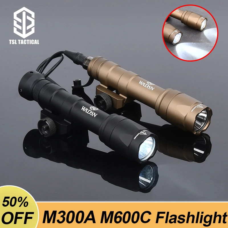 Airsoft Tactical WADSN M300A M600C Flashlight Hunting Rifle Scout Light Gun Weapon Lights 600 Lumen Pressure Switch Fit 20mm