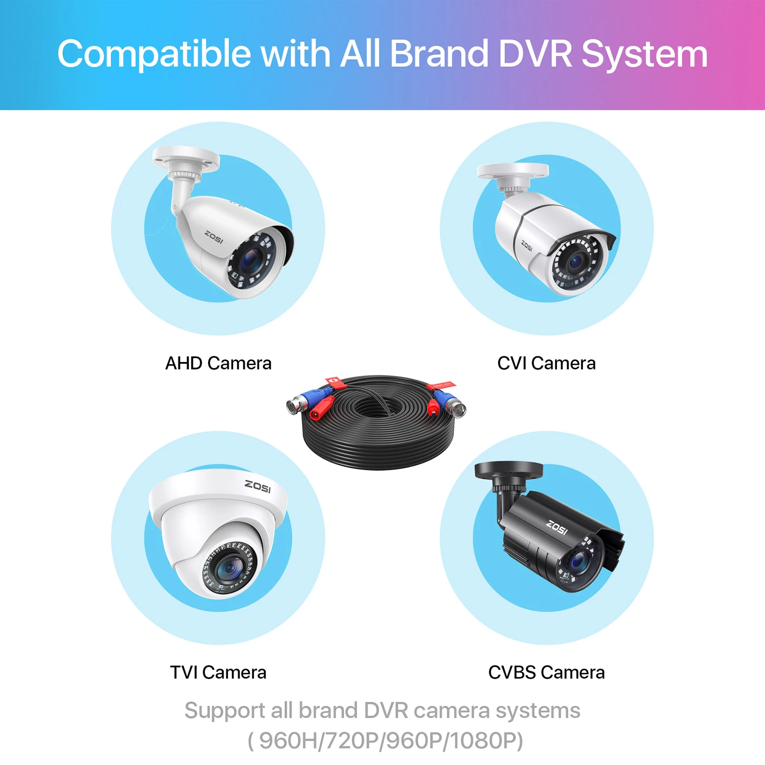 ZOSI-Cable de seguridad de alimentación CC para videovigilancia, conector BNC y 18M de 60 pies, para sistema DVR de grabación de cámara CCTV