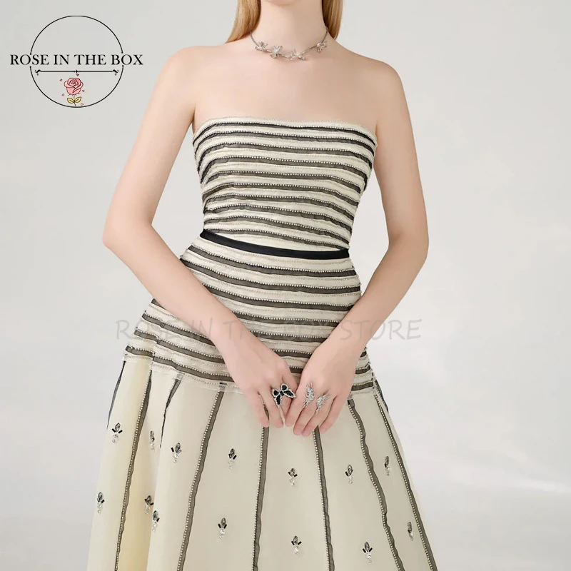 فساتين سهرة فاخرة بدون حمالات من ROSEINTHEBOX 2025 بأحجار رقيقة للنساء على شكل حرف a فستان رسمي للحفلات الراقصة حسب الطلب #6