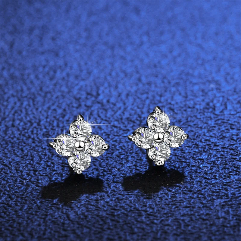 

All Moissanite Stud Earrings for Women S925 Pure Silver Classic Clover Laboratory Diamond Fashion Luxury Wedding Fine Jewelry