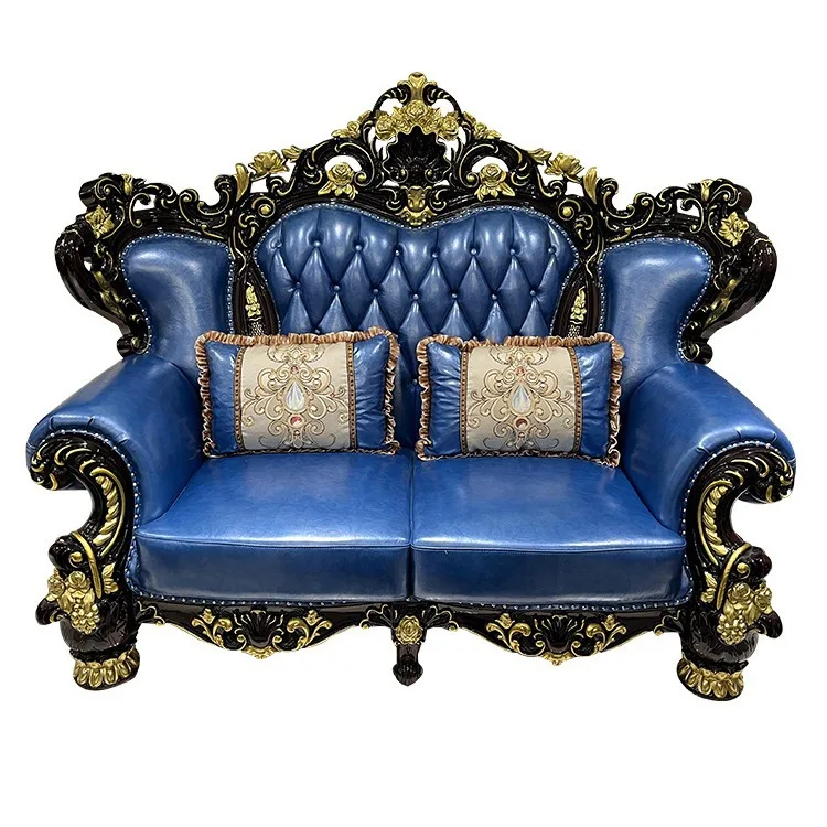 

Кожаный диван первого слоя в европейском стиле для гостиной, роскошная резьба по дереву, цветок, большая квартира