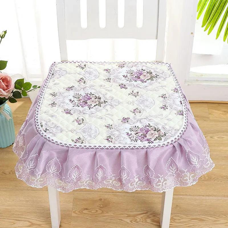 Cotton Non-slip Mat for Dining Chair, Small Fresh Print Pattern, Decorative Lace, Warm Stool Pads, Living Room Cushion, Winter