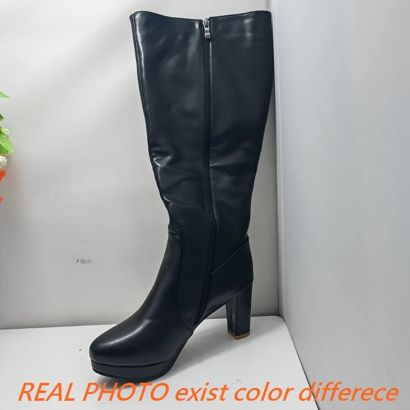 ORCHA LISA Sexy Female Long Boots Patent Leather Round Toe Block High Heel 11.5cm Platform 4.5cm Zipper Big Size 50 Dating Booty