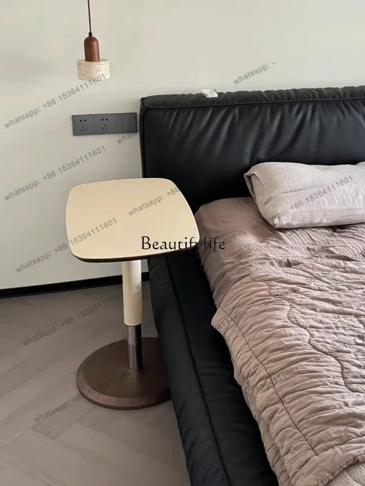 Customizable  Italian light luxury saddle leather can be lifted coffee table sofa can be rotated small round table