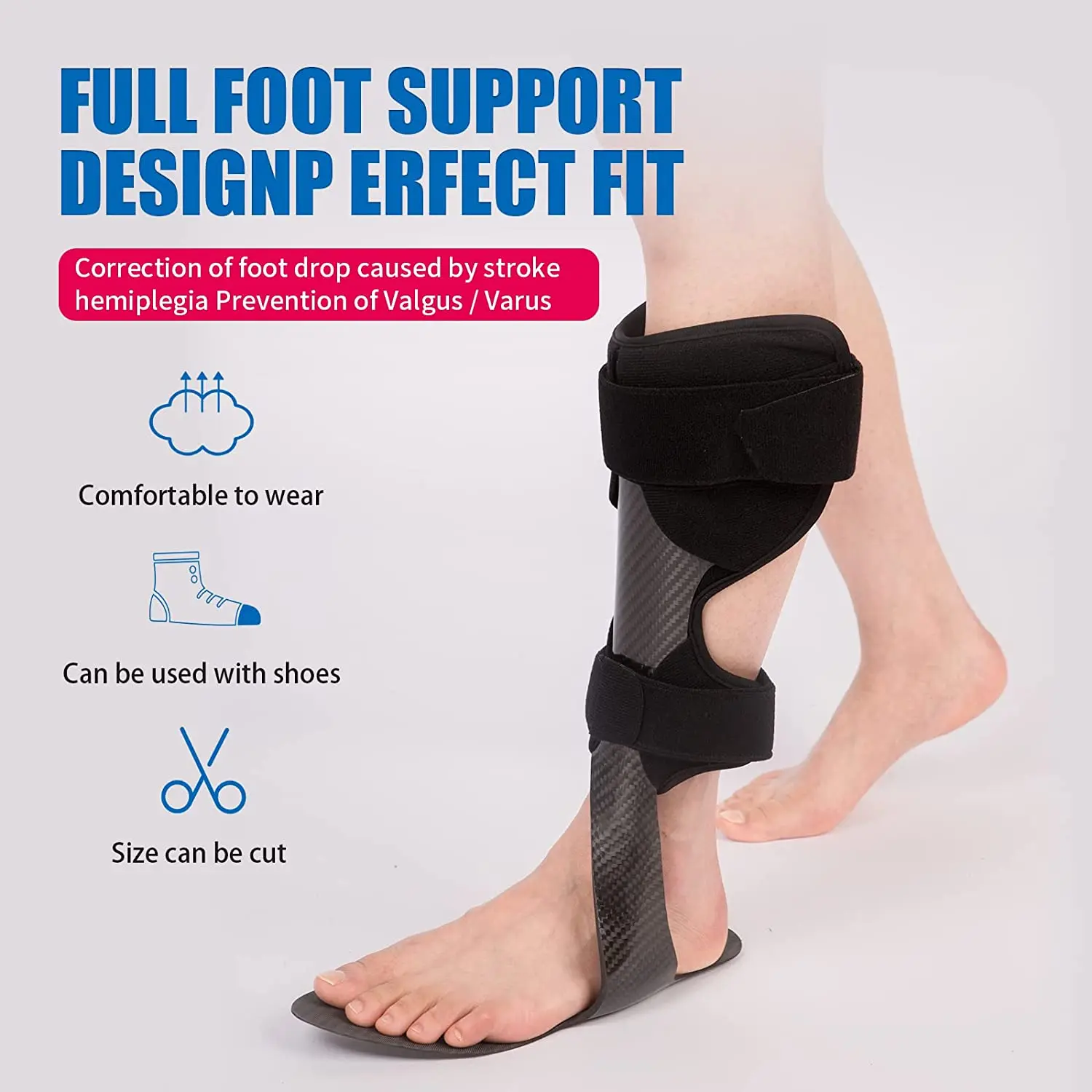 Physical Therapy Ankle Foot Orthosis AFO Carbon Fiber Foot Support For Limb Spasticity Stroke Hemiplegia Rehabilitation Tool