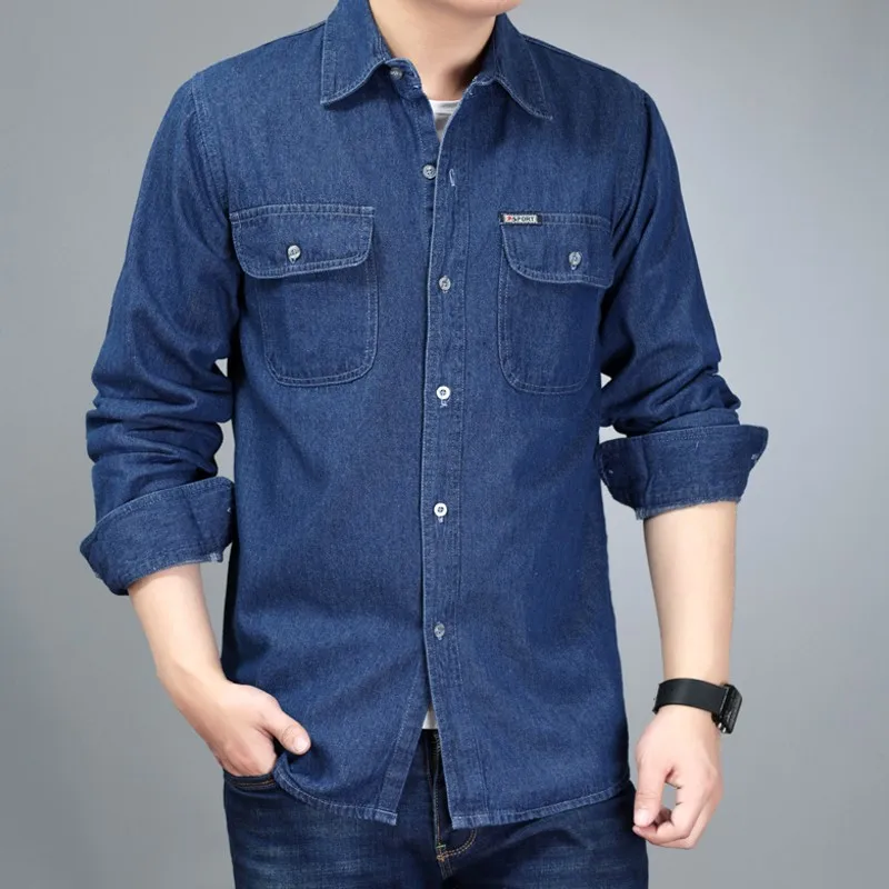 Pure Cotton Long Sleeve Men's Work Shirt Denim Fall Construction  Welding Anti-Scald Wear Resistant Top Coat