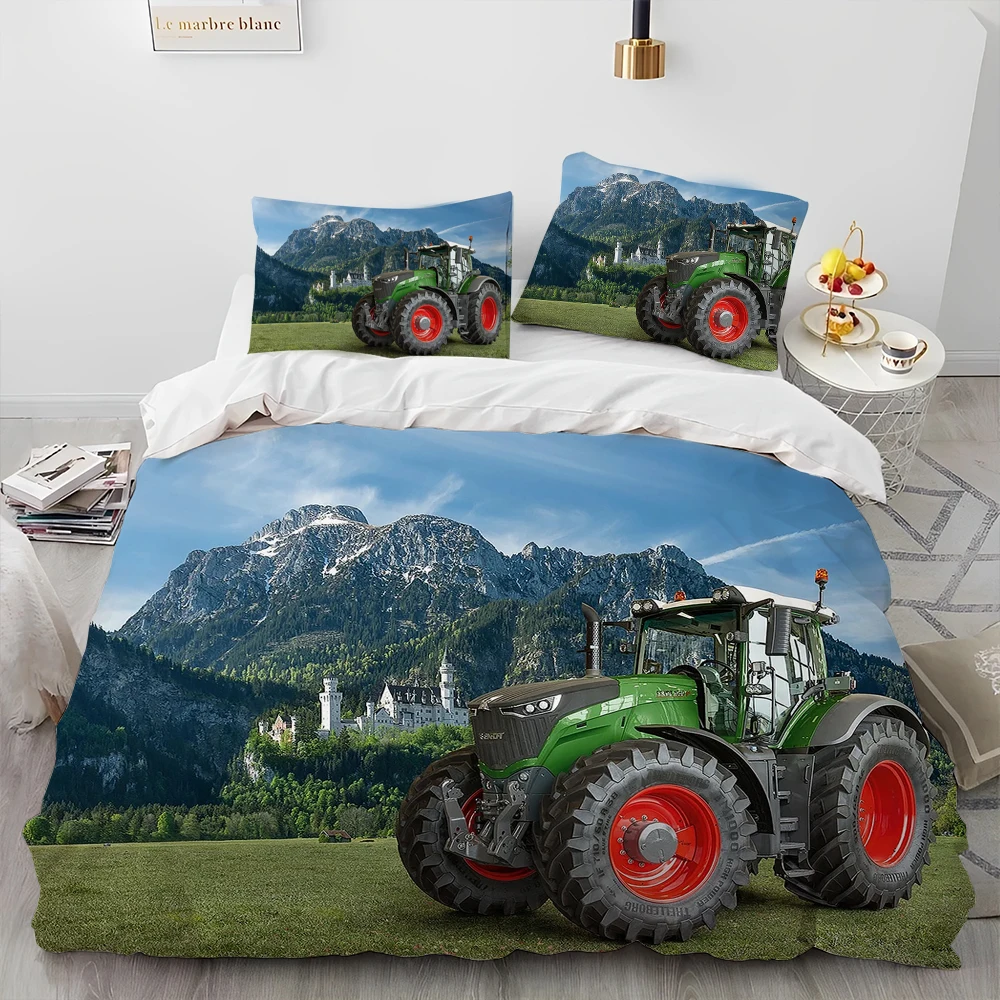 3D Car Tractor Truck Series Comforter Bedding Set,Duvet Cover Bed Set Quilt Cover Pillowcase,King Queen Size Bedding Set Kids 3D