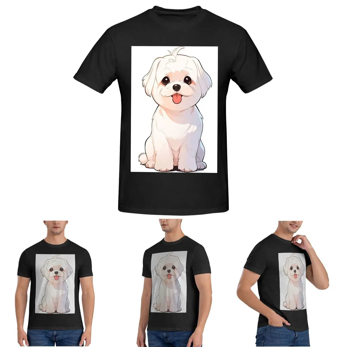 

Мужская футболка с милой мальтийской собакой в мультяшном стиле, хлопковые футболки большого размера, мужские футболки с коротким круглым вырезом, летняя одежда, топы S-6XL