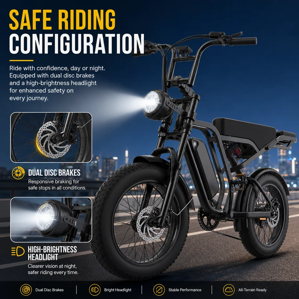 1000W Peak Electric Bike 20"×4.0 Fat Tire Ebike 48V15Ah Removable Battery Dual Suspension Electric Bicycle with Detachable Rear Seat image 8