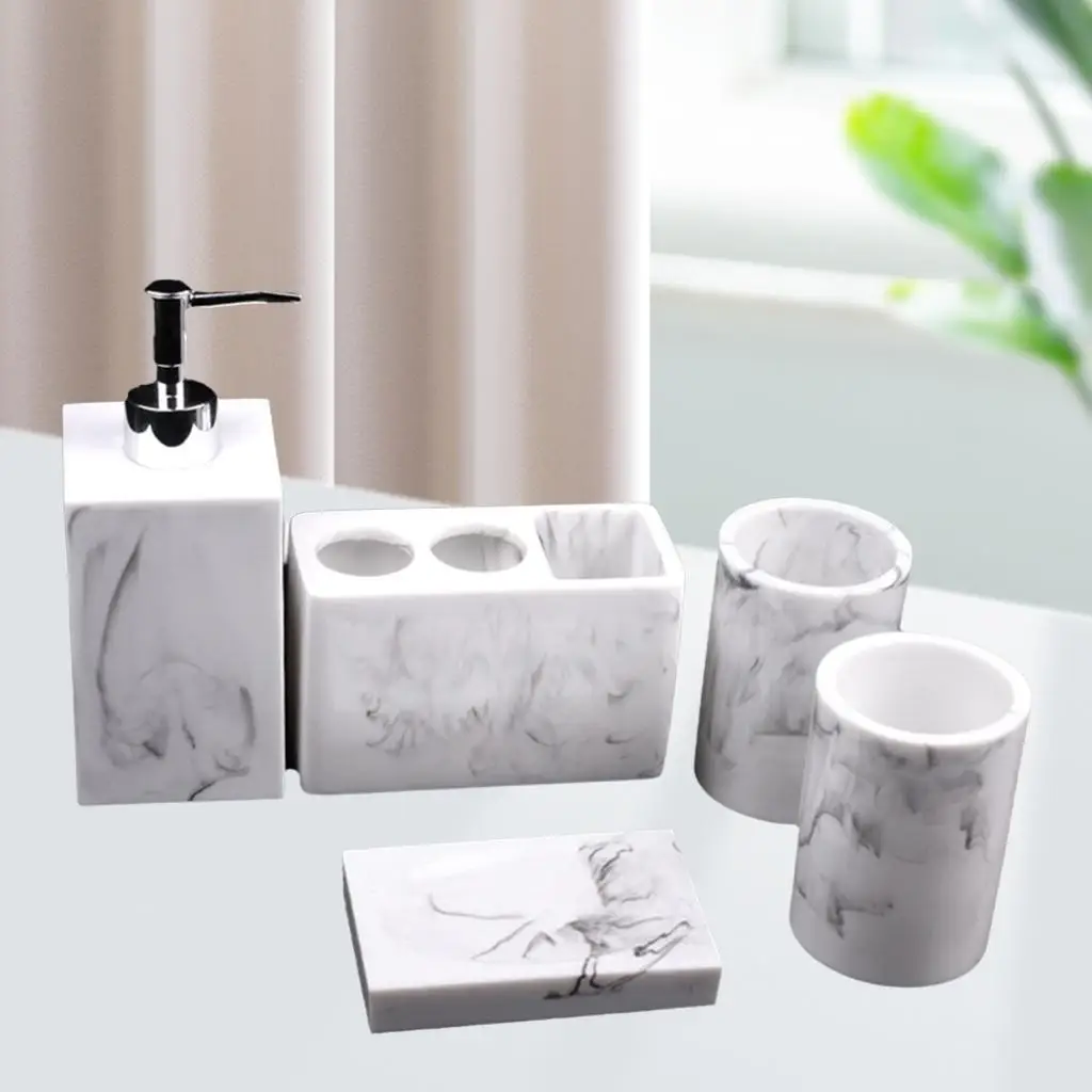 chiwanji Bathroom Accessories Set 5-pack White Toothbrush Holder Tumbler Cup