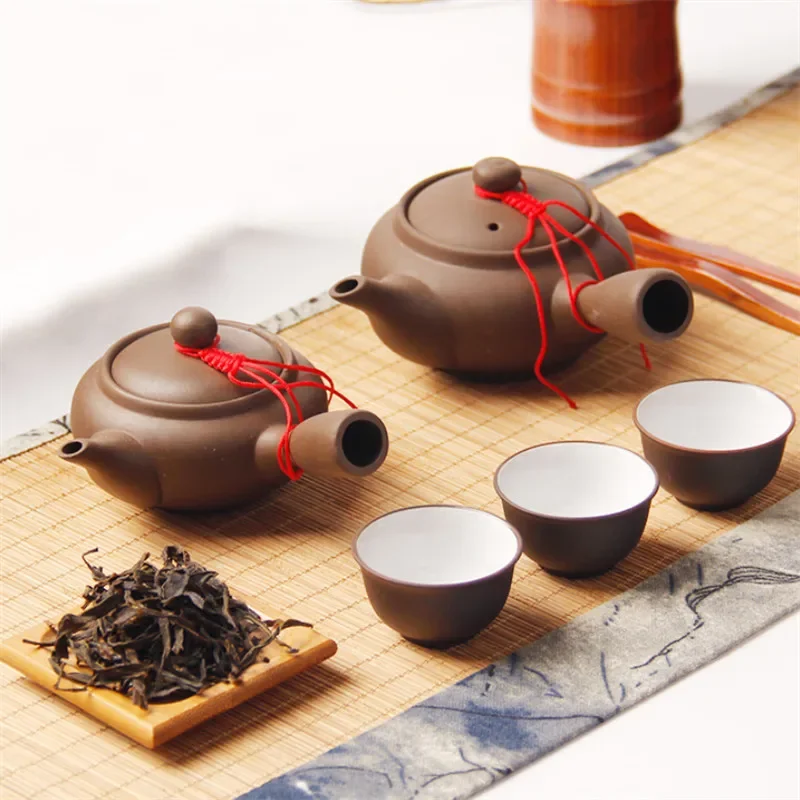 Handmade Japanese Style Purple Clay Tea Pot with Side Handle Ceramic Filter Creative Office Kung Fu Tea Brewing Tool