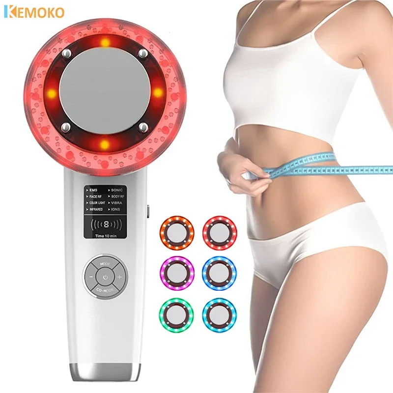 

8 IN 1 LED Ultrasound Cavitation Machine Body Slimming Vibrating Massager Anti-Cellulite Fat Burner Facial RF Infrared EMS Light