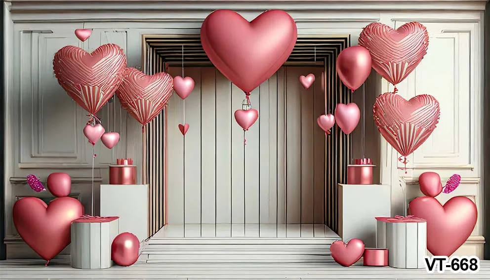 Photograph Pink White Wall Love Valentine Day Backgrounds Ice Cream Floral Balloons Flowers Bow Backdrops Banner Wedding Poster