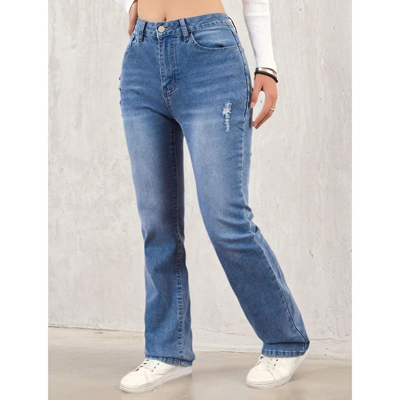 

Lady Chic Retro High Waist Ripped Flared Jeans 2026 New Girls Straight Leg Denim Trousers Women Thin Fashion Flared Long Jeans