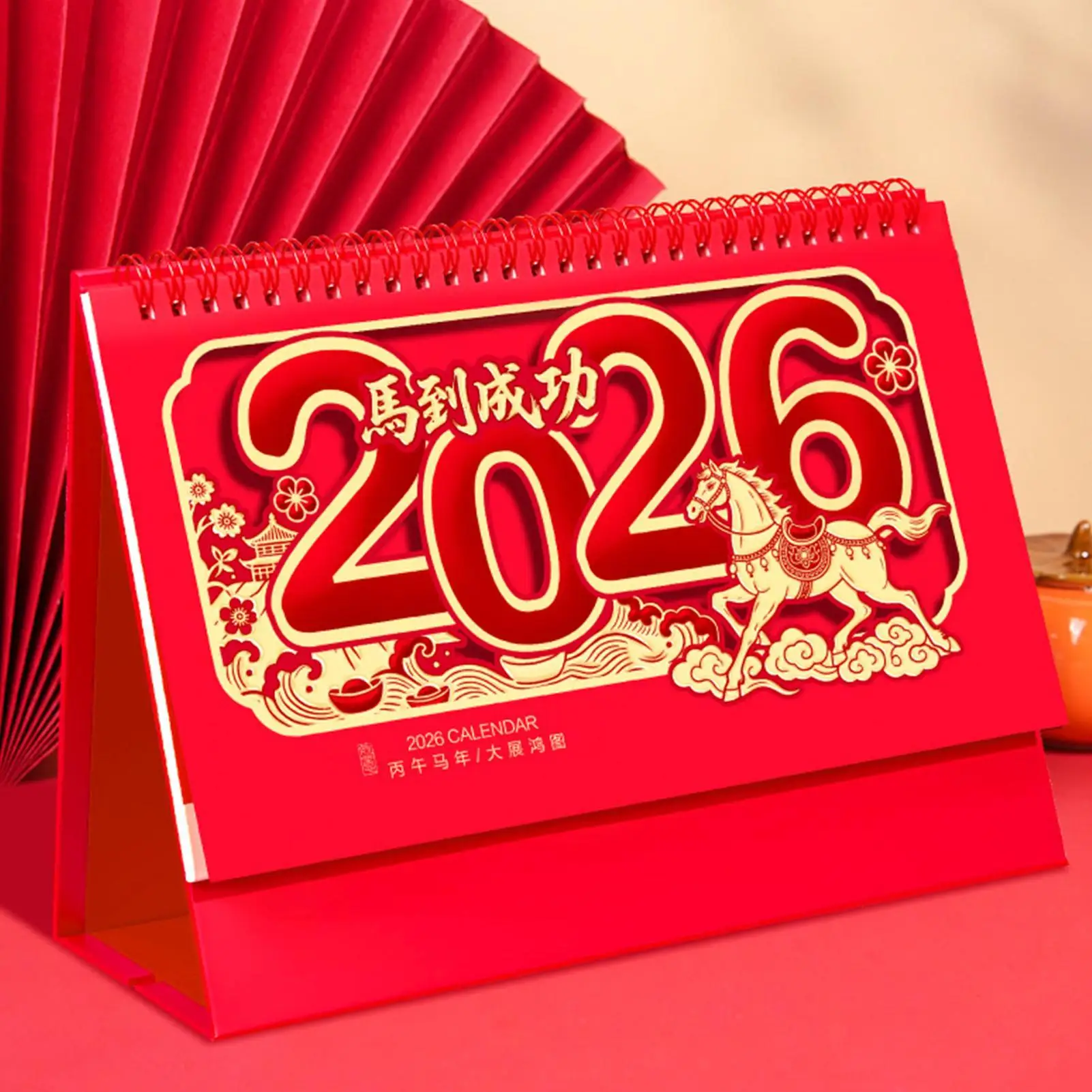 

Настольный календарь на 2026 год лошади, красный полый настольный календарь, креативное празднование, ежемесячный календарь в китайском стиле, домашний декор