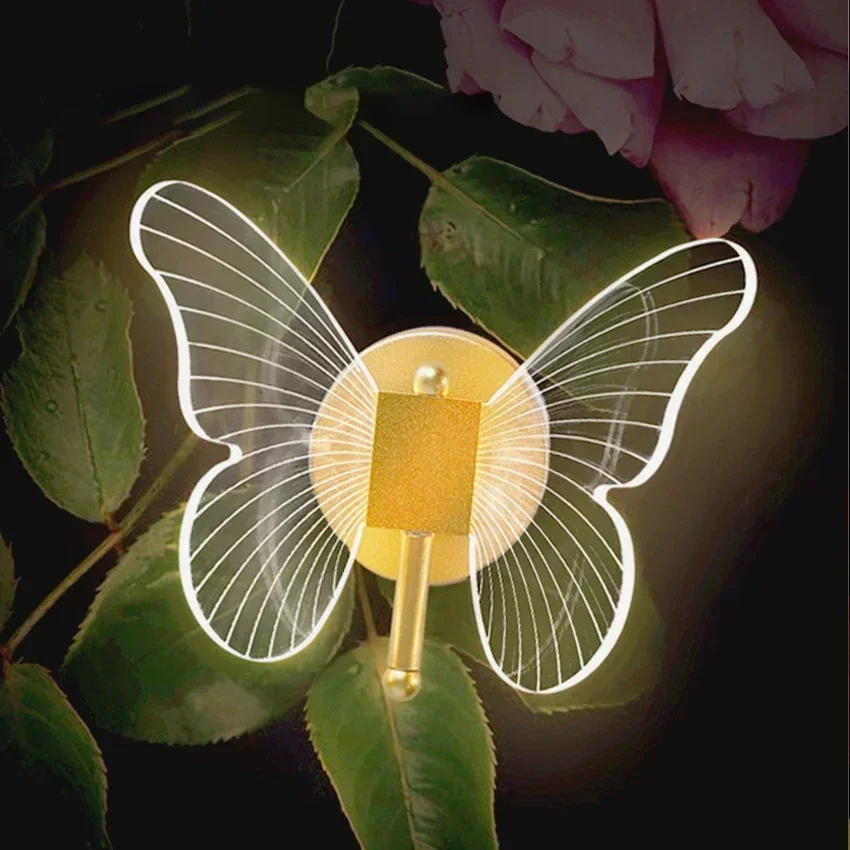 Butterfly LED Wall Lamp Modern Transparent   Light Living Room Bedroom Background Acrylic Home Decoration Sconces
