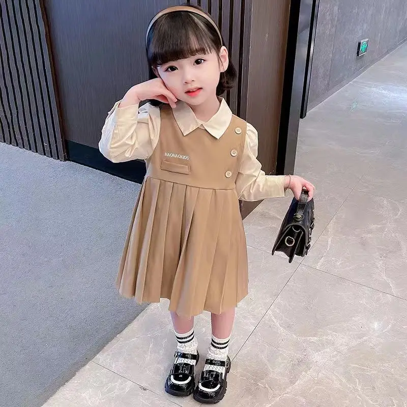 Girls\' Preppy Style Princess Dress Spring and Autumn Stylish Skirt Children\'s Korean Version Fashionable Autumn Dress