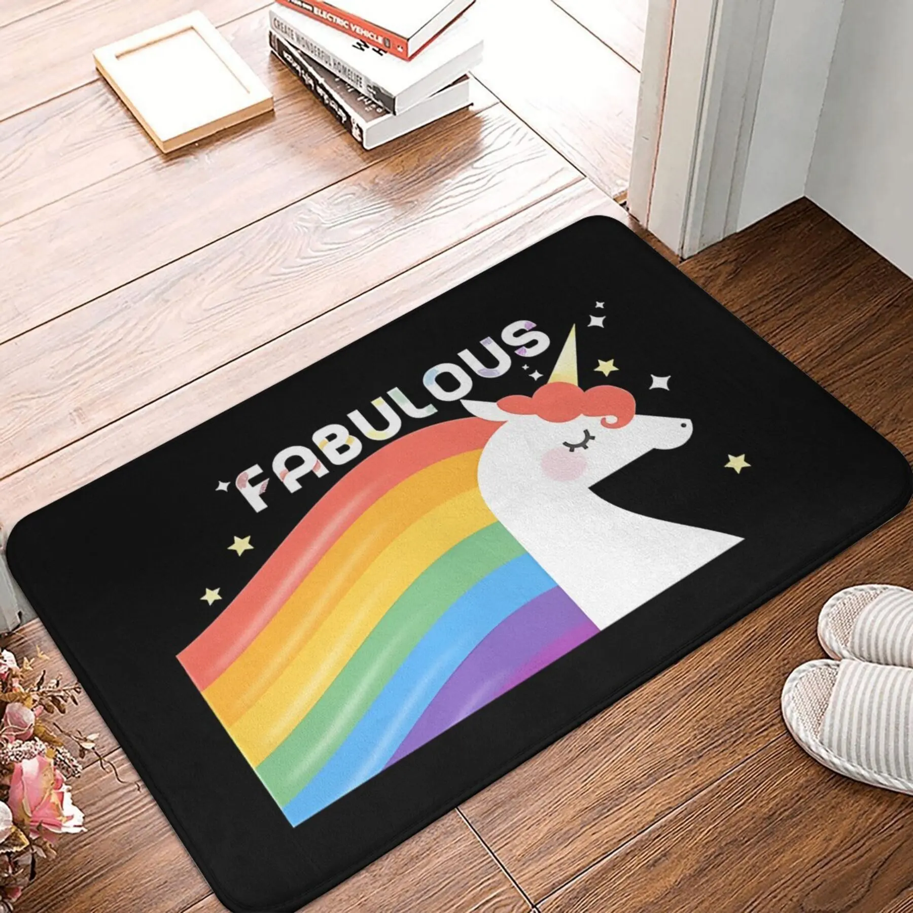 

Fabulous Rainbow Animal-Themed Doormat- Lightweight, Machine Washable, Non-Slip Backing, Rectangular, Polyester Door Mat for Hom