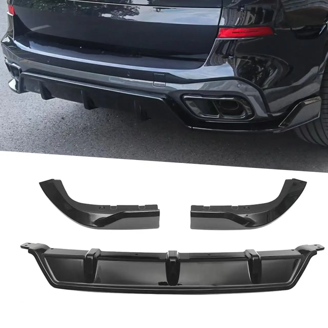 

For BMW X5 G05 2020-2025 Black Warrior 3-Piece Rear Splitter Diffuser Thickened Blow Molding Gloss Black