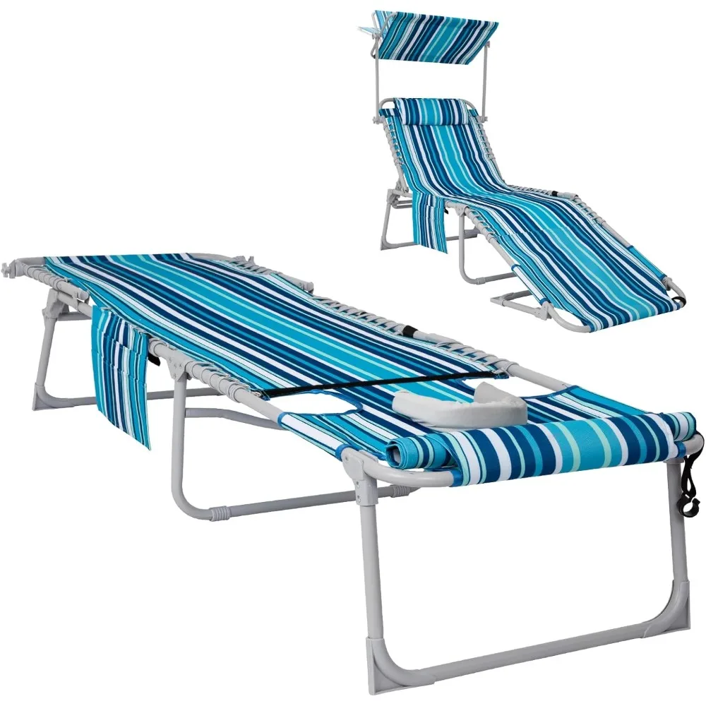 

# 3 in 1 Tanning Chair with Face Hole & Canopy, 300 lbs Heavy Duty 5 Positions Folding Face Down Lounge Chairs Outdoor with Pill