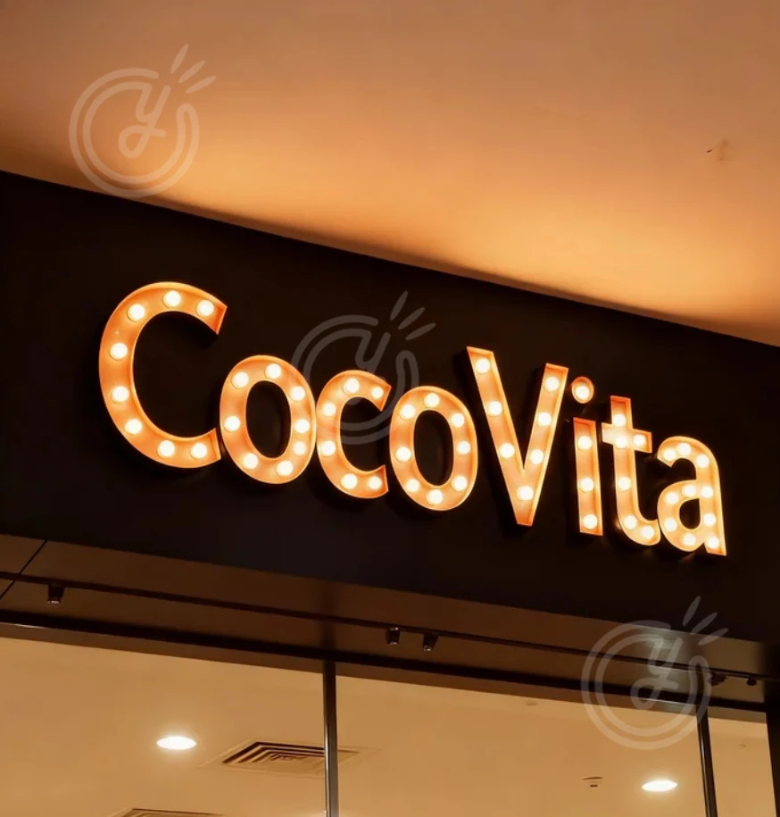 Custom Metal Vintage Light Up Marquee Sign with Light Bulb Letters, Custom Business Signs for Shop & BAR Light Up Wall Decor