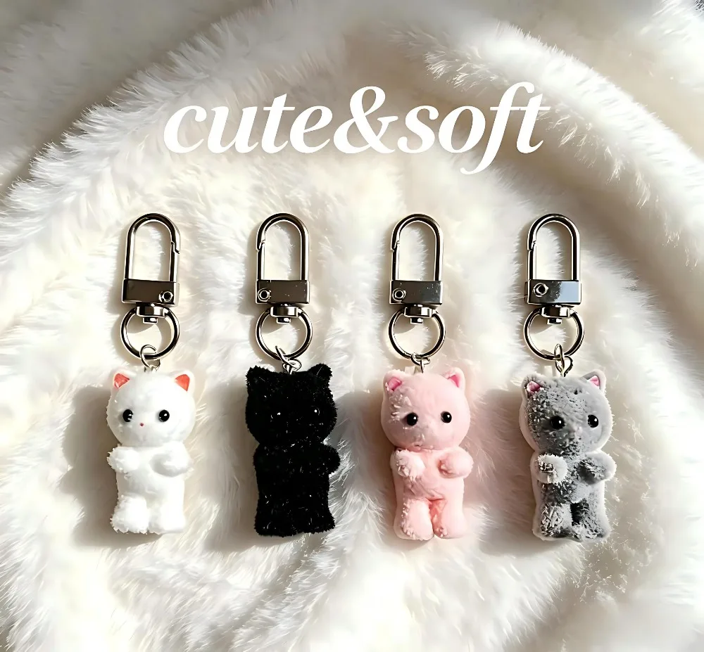 

3D Goodselling Pendant Gift Keychain Bag Soft Plush Accessories Fashion Keyring Kitten Cute Girl DIY Lovley Cartoon Flocking Cat