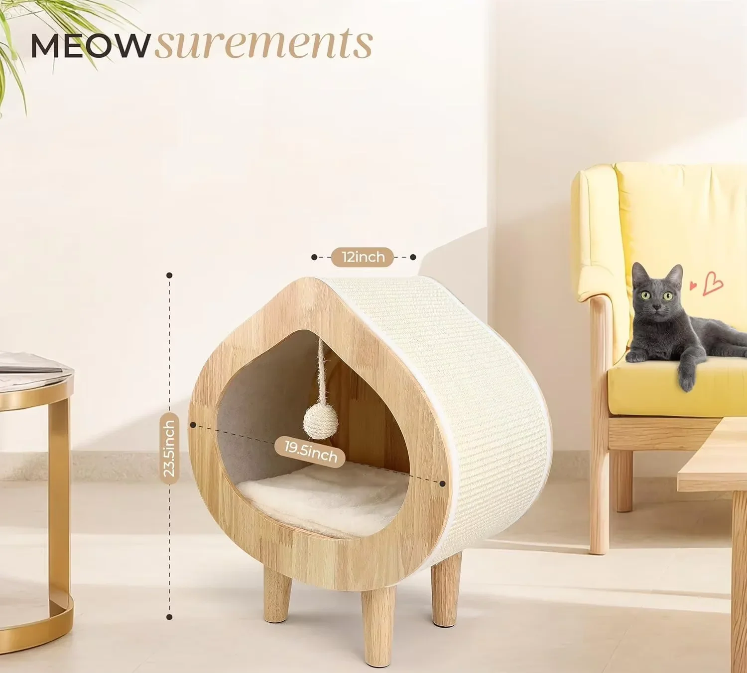 Pet Houses&Furniture,Modern Luxury Cat Bed Cozy Cat Flap Hideout With Scratching Material Pet Houses And Furniture