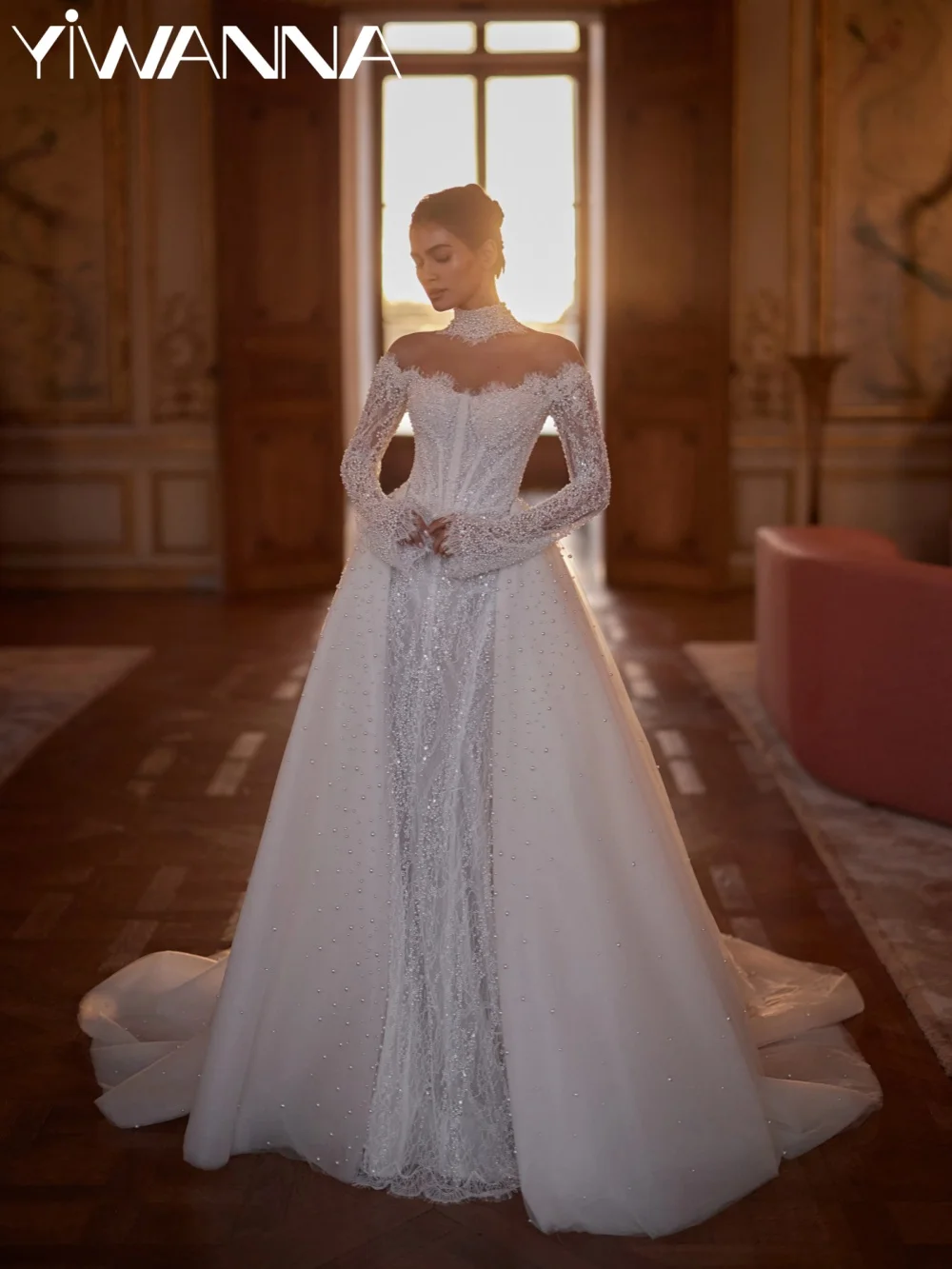 

White Luxury Pearls Lace Wedding Dress Detachable Train Mermaid Long Bridal Gown Customized Dreamy Beaded Dresses For Bride
