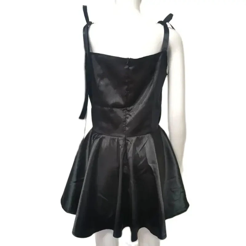 Black Glossy Satin Thin Shoulder Straps with Straps, Sleeveless Suspender Dress Can Be Customized in Multiple Colors