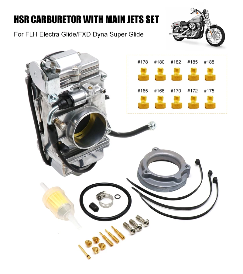 Alconstar- 42mm 45mm 48mm Carburetor  For Mikuni HSR42 HSR45 HSR48 with #165-188 jets for Harley EVO Evolution Pumper Carburetor