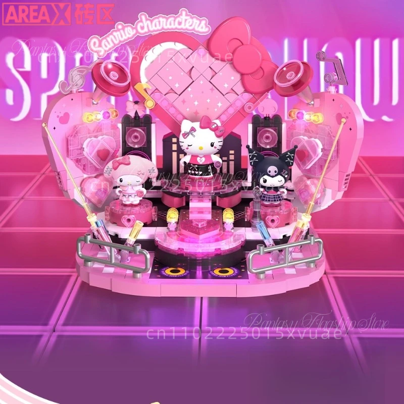 

New AREAX Building Blocks Sanrio Sweetheart Shines Hello Kitty Kuromi My Melody Stage Assembly Model Toy Gift Desktop Decoration