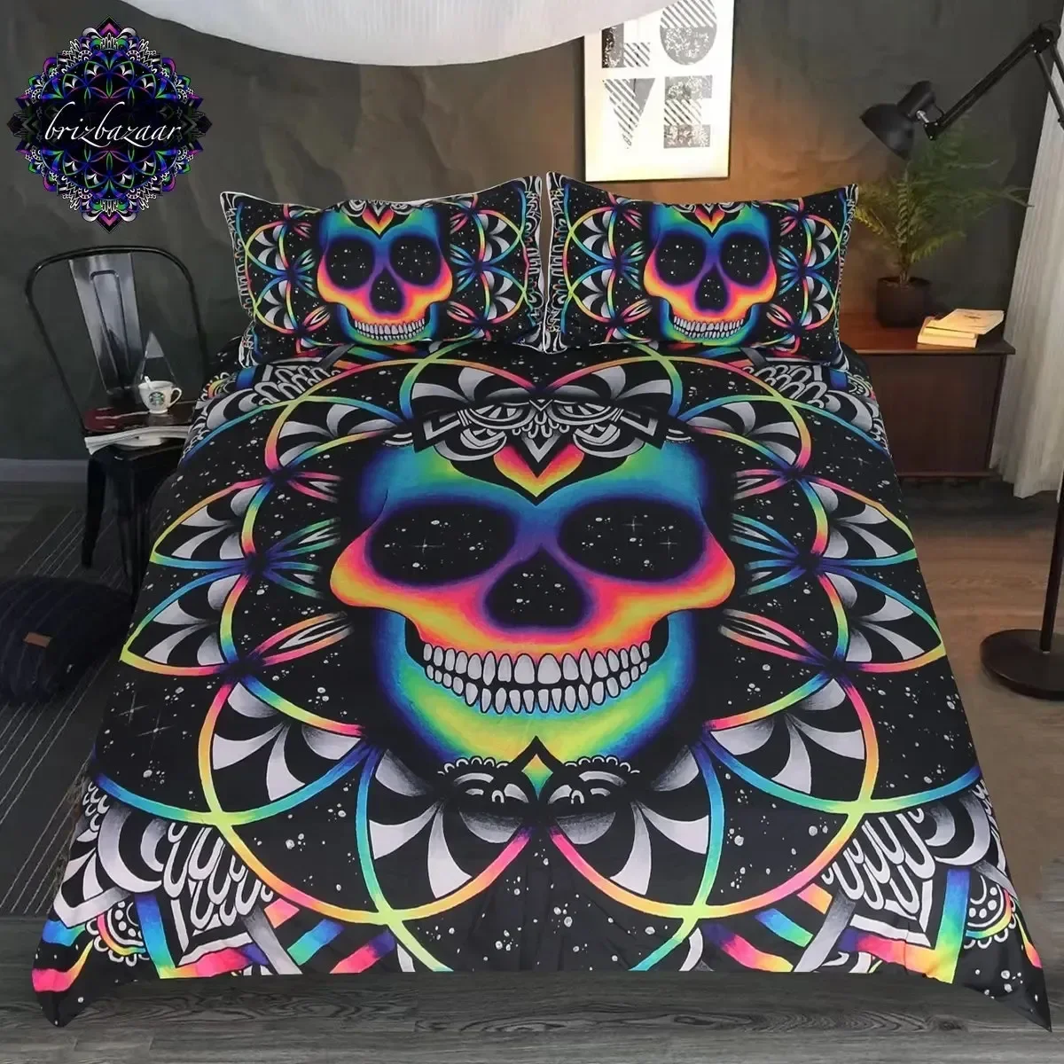 

Floral Sugar Skull Bones Skeleton Roses Comfortable Duvet Cover Pillowcase Bedding Set Children Bedroom Decoration Home Textile