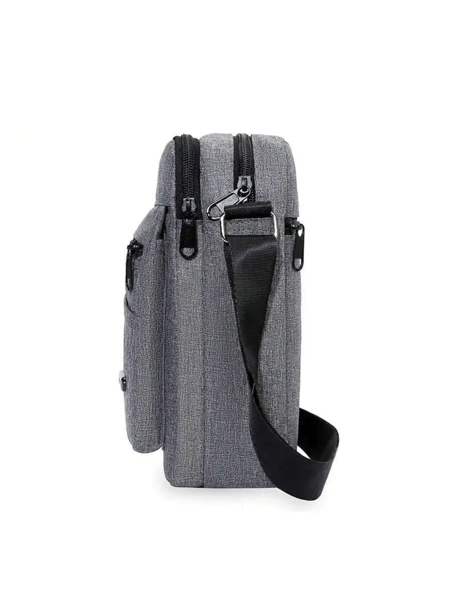 

Gray Nylon Multi Compartment Zipper Shoulder Bag For Daily Use Business Casual