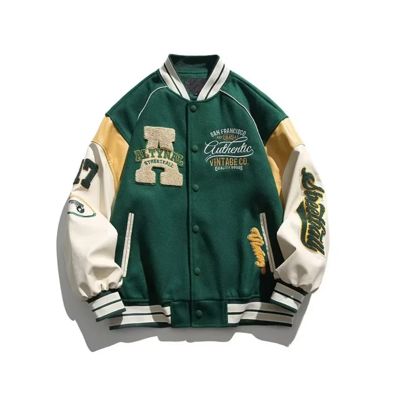 High Street Baseball Jacket Men Harajuku Embroidery Letter Patchwork Varsity Jackets Unisex Vintage Leather Sleeve College Coat