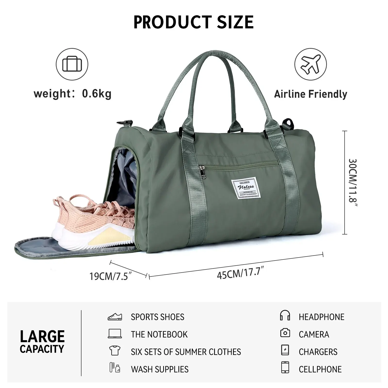 Likros Travel Duffel Bag for Women, Sports Gym Bag with Shoes Compartment Tote Bags for Flight Yoga Trips Hospital, Weekend Bag