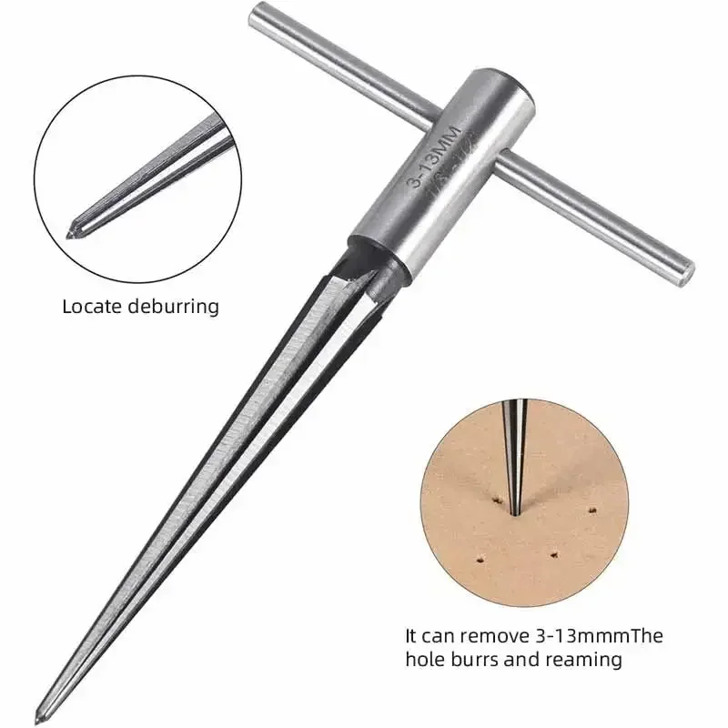 T-type Handheld Taper Reamer, brocas elétricas para perfuração Cuntersunk Head chanfrando uma ferramenta de alargamento, madeira metálica