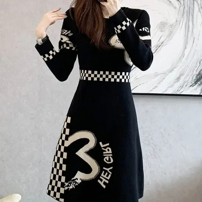 High Quality Luxury New In Women's Crochet Dresses Autumn and Winter Female Knit Dress Curvy Outfits Features Full Sleeve Long X