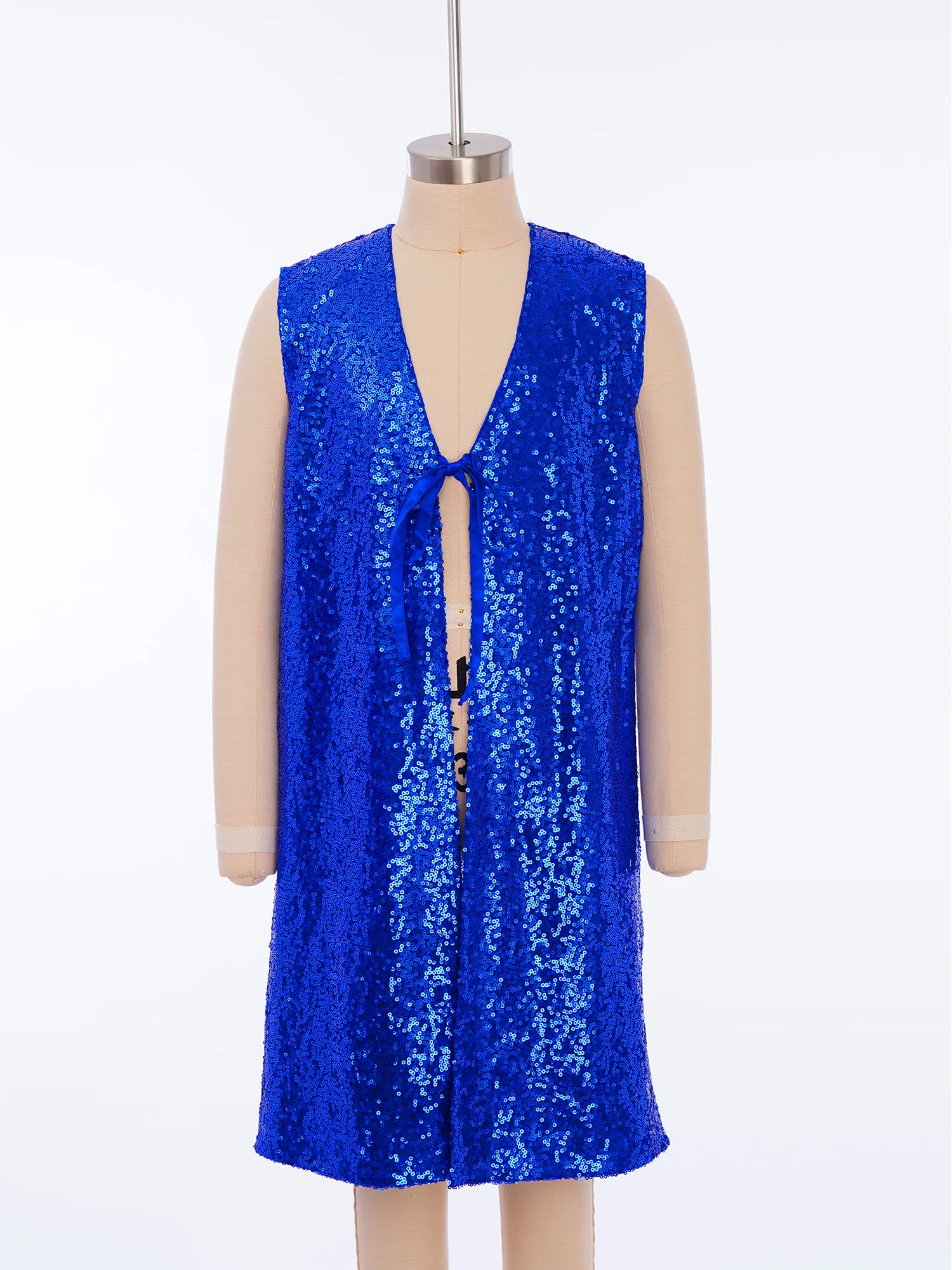 Traje de baile de adoración de alabanza para niñas, túnica de lentejuelas divididas sin mangas con lazo frontal abierto para competición de puesta en escena